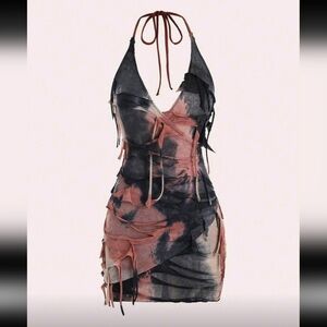 Sexy Black and Pink Halter Dress